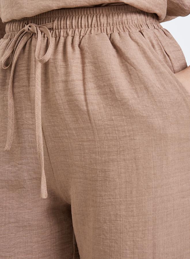 ستايلي بنطال بأرجل واسعة بنمط نسيج كتان - Image 2